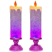 Wella 2X Bougies de Noël LED à Couleur Changeante, Bougie à Eau avec Paillettes, Bougies LED Sans Flamme, Table de Bureau, Rose Rouge