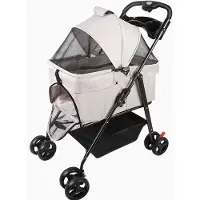 OEM Poussette pour chiens et chats à trois positions – Avec bac de rangement, porte-gobelet et roues tout-terrain à rotation à 360°