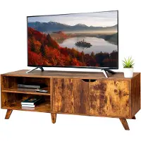 Relaxdays Meuble TV bas , 6 compartiments, meuble TV pour écrans jusqu'à 60 pouces, L x P x H : 50 x 140 x 40 cm, meuble TV avec passage de câbles, marron