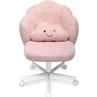 COMHOMA Chaise de bureau , chaise de maquillage à roulettes avec double dossier et coussin en forme de nuage, chaise pivotante réglable en hauteur, tissu Teddy, ROSE