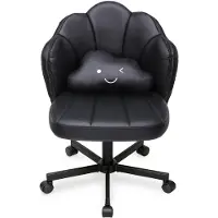 COMHOMA Chaise de bureau , chaise de maquillage à roulettes, double dossier et coussin en forme de nuage, chaise pivotante réglable en hauteur, chaise de bureau en similicuir, noire