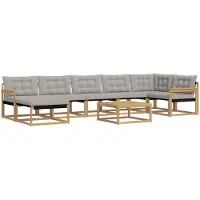 vidaXL Ensemble de salon de jardin 8 pièces, blanc et gris clair, en bois d'acacia massif