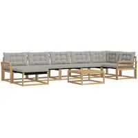 vidaXL Ensemble de salon de jardin 8 pièces, blanc et gris clair, en bois d'acacia massif