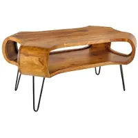 Meublorama Table basse NERA 100 cm en bois massif de Sheesham avec niche – style rétro industriel