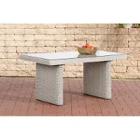 Sonstige Verlage Table de jardin de luxe - Plateau en verre et structure en rotin tressé - Mobilier de jardin - Table à manger - Table d'extérieur - Table basse - Couleur crème - 138 cm
