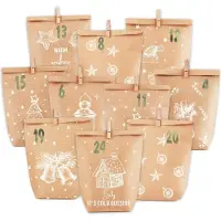 Sonstiges Calendrier de l'Avent à remplir, Set de sacs en papier pour le calendrier de Noël, brun/blanc, 24 motifs