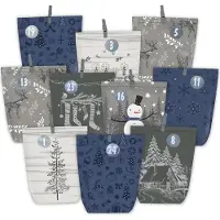 Sonstiges Calendrier de l'Avent à remplir - 24 calendriers de Noël Sacs en papier avec autocollants - DIY Sacs cadeaux - Bleu Gris Vert
