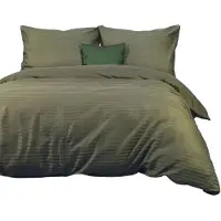 Darymex Linge de lit, parure de lit en satin, rayures, haute qualité, 160 x 200 cm, vert olive rayé