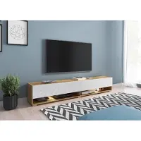 Piaski Armoire TV Lowboard 180 cm, armoire TV, blanc flottant, Wotan, éclairage LED en option