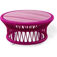 Casa Padrino Luxe Table de Jardin Lila Ø 70 x H. 34 cm - Table basse tissée à la main résistante aux intempéries avec plateau en verre - Meubles de Jardin Terrasse Table - Collection Luxe