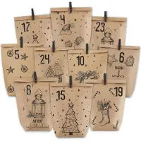 Sonstiges Calendrier de l'Avent à remplir 24 sacs en papier kraft Calendrier de Noël brun noir