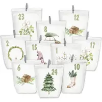 Sonstiges Calendrier de l'Avent en papier kraft avec autocollants, 24 sachets de Noël Blanc+Aquarelle