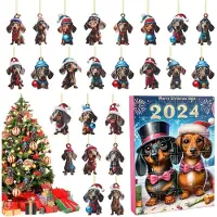 Sonstiges Arbre de Noël chiot pendentif Calendrier de l'Avent 2024 style cartoon, 24 jours de compte à rebours de Noël chiot amoureux des chats, pendentif acrylique à suspendre