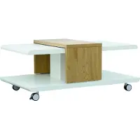 PKline Table basse Jolac + 4 roulettes blanc chêne sauvageReproduction salon table d'appoint