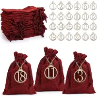 Sonstiges LIHAO Calendrier de l'Avent Sacs en jute rouge Noël Sacs cadeaux 24 pièces chiffres bois Déco 10x15cm