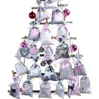 Sonstiges Calendrier de l'Avent à remplir XXL Rose Gris Sacs en tissu 24 pièces