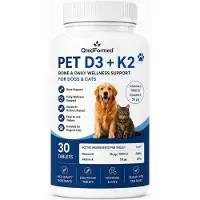 ZIMETER PET D3 + K2 - Complément alimentaire pour la santé osseuse et le bien-être quotidien des chiens et des chats - 30 comprimés