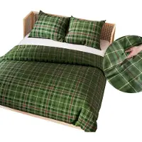 MARKIZETA HOME Linge de lit, parure de lit en satin, haute qualité 200 x 220 cm, motif « Jamila » à carreaux verts