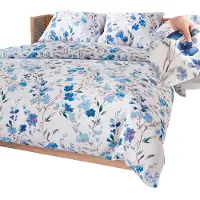 MARKIZETA HOME Linge de lit, parure de lit en satin de coton, haute qualité 200x220, bleu Florisse, motifs floraux