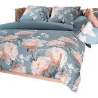 MARKIZETA HOME Linge de lit, parure de lit en satin de coton, haute qualité 160 x 200, Melloria Bleu, Motifs floraux