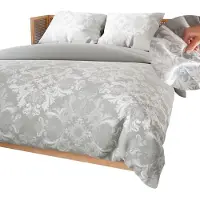 MARKIZETA HOME Linge de lit, parure de lit en satin de coton, haute qualité 200 x 220, Velmora Gris, motifs décoratifs