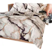 MARKIZETA HOME Linge de lit, parure de lit en satin de coton, haute qualité 160 x 200, Lusaria, marbre noir et doré
