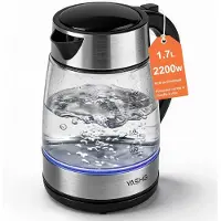 YASHE Bouilloire Électrique en Verre 1,7L, 2200W Ébullition Rapide avec LED Bleue
