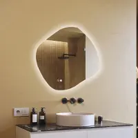 Artforma Miroir de salle de bain 94x84cm - ovale avec éclairage LED - LED Dual et capteur tactile et tapis chauffant