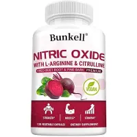 Bunkell Nitric Oxide L-Arginine, L-Citrulline & Red Beet Root (120 capsules) Complément alimentaire, force, puissance, endurance, muscles, énergie