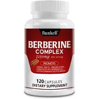 Bunkell Berberine Complex 2250mg (120 capsules) Complément alimentaire, cur, circulation sanguine, pression artérielle, santé cardiaque, système immunitaire, glycémie, cholestérol