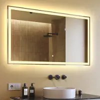 Artforma Miroir de salle de bain avec éclairage LED L01 120x70 cm | couleur LED : 3000K | avec interrupteur tactile