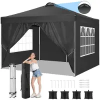 SANOPY Pavillon 3x3 imperméable stable résistant à l'hiver, pavillon pliable avec 4 parois latérales,protection UV 50+ tente de jardin tente de fête, pavillon de jardin pour jardin fête marché