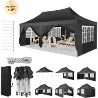 SANOPY Tente pliante Tentes et chapiteaux 3 x 6 m Imperméable Stable Protection UV Avec 4 panneaux latéraux et 2 entrées, tente de jardin pour jardin/fête/mariage/pique-nique, noir