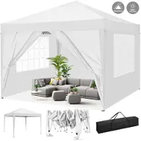 SANOPY Pavillon pliable 3x3m Pop Up Pavillon pliable avec 4 parois latérales, imperméable, protection UV 50+, tente de jardin, pavillon de fête, sac inclus, blanc