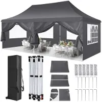 SANOPY pavillon de jardin pliable 3x6m, étanche à l'eau, protection UV 50+ avec bordure en dentelle, 4 parois latérales et 2 portes à fermeture éclair, sac et sac de sable inclus, kaki
