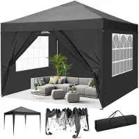 SANOPY Pavillon, 3x3m Pop Up Pavillon pliable, avec 4 parois latérales amovibles, imperméable et protection UV 50+, réglable en hauteur, sac inclus, noir