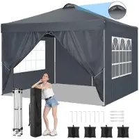 SANOPY Pavillon pliable 3x3m Pop Up Pavillon avec 4 parois latérales, protection UV 50+ tente de jardin tente de fête, pavillon de jardin pour fête de jardin marché pique-nique, sac inclus
