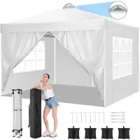SANOPY Pavillon pliable 3x3m Pop Up Pavillon pliable avec 4 parois latérales,étanche à l'eau,protection UV 50+ tente de jardin tente de fête,pavillon de jardin pour jardin fête marché