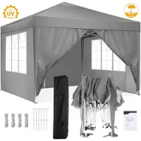 SANOPY Pavillon pliable 3x3m Pop Up Pavillon pliable avec 4 parois latérales, étanche à l'eau, protection UV 50+ tente de jardin, pavillon de jardin, sac inclus, gris