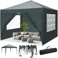 SANOPY Pavillon 3x3 étanche à l'eau, stable et résistant à l'hiver, pavillon pliable avec 4 parois latérales, réglable en hauteur, Pop up Tente de jardin pliable, et UV 50+, sac inclus