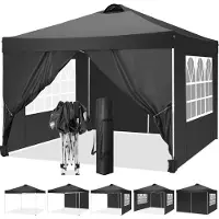 SANOPY Pavillon 3x3m Pop Up avec 4 parois latérales, étanche, protection UV 50+ tente de jardin, sac inclus, noir