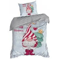 Eurofirany | Parure de lit Noël - 140 x 200 cm - Gris lutin de Noël - Xmas Garniture de lit - Hiver