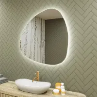 Artforma Décoratif Miroir mural irrégulier avec éclairage 74x74 cm | Couleur LED : Blanc froid 6500K | JAJ221