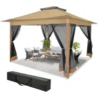 SANOPY Pavillon 3,6 x 3,6 m, pavillon pliable, chapiteau, tente de jardin avec 4 panneaux latéraux en gaze, protection UV 50+, double toit avec trou d'aération, sac de transport inclus