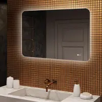 Artforma Miroir de salle de bain 100x70cm - arrondi avec éclairage LED - LED Dual et capteur tactile et tapis chauffant