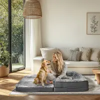 Bingopaw WISFOR Lit pour chien extra grand, Coussin pour chien pliable Lit pour animal Lit pour chien, lavable & antidérapant, 180 x 95 x 28 cm