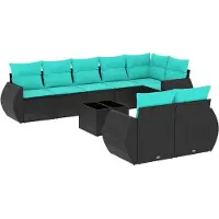 vidaXL Ensemble de 9 canapés de jardin avec coussins, polyrattan noir