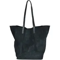 Beocca Mira sac cabas en cuir, en cuir tanné végétal, spacieux pour travail et loisirs, sac shopper, fait main, Suède Noir