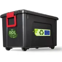 IRIS OHYAMA , grande boîte de rangement en plastique, 110 l, boîte de garage, noire, empilable, fermetures à cliquet robustes avec poignées, SIA-110
