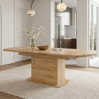 Flieks Table à manger ovale extensible, avec espace de rangement, table de salle à manger multifonctionnelle avec poignée argentée, table de cuisine 140-200 cm, couleur chêne
